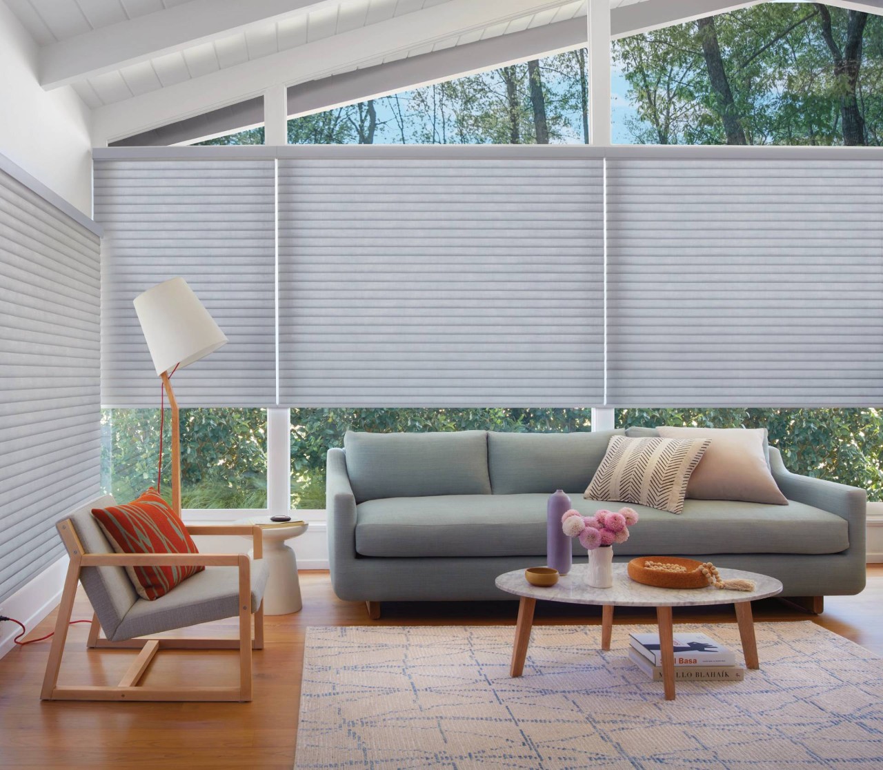 Gray Hunter Douglas Sonnette® Roller Shades decorating a patio room near Fort Mill, SC